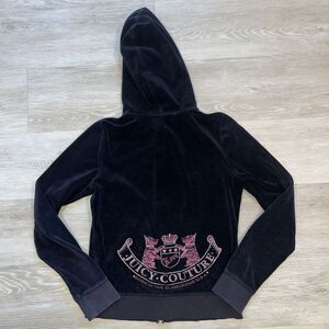 Juicy Couture Vintage Y2K Velour Rhinestone Logo Track Jacket Black-Size M